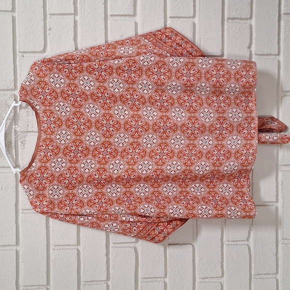 Max Studio Orange Patterned V-Neck Tie-Front Blouse. Soze 1X NWOT - Picture 5 of 7